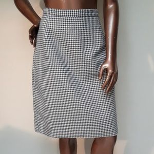 Casual Corner Professional EUC Blue/Tan Houndstooth sz 14 Midi WoolPoly Skirt